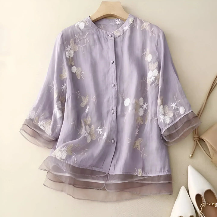 Drune | Bluse mit Stickerei Geschichteter Ärmel Leicht und Elegant