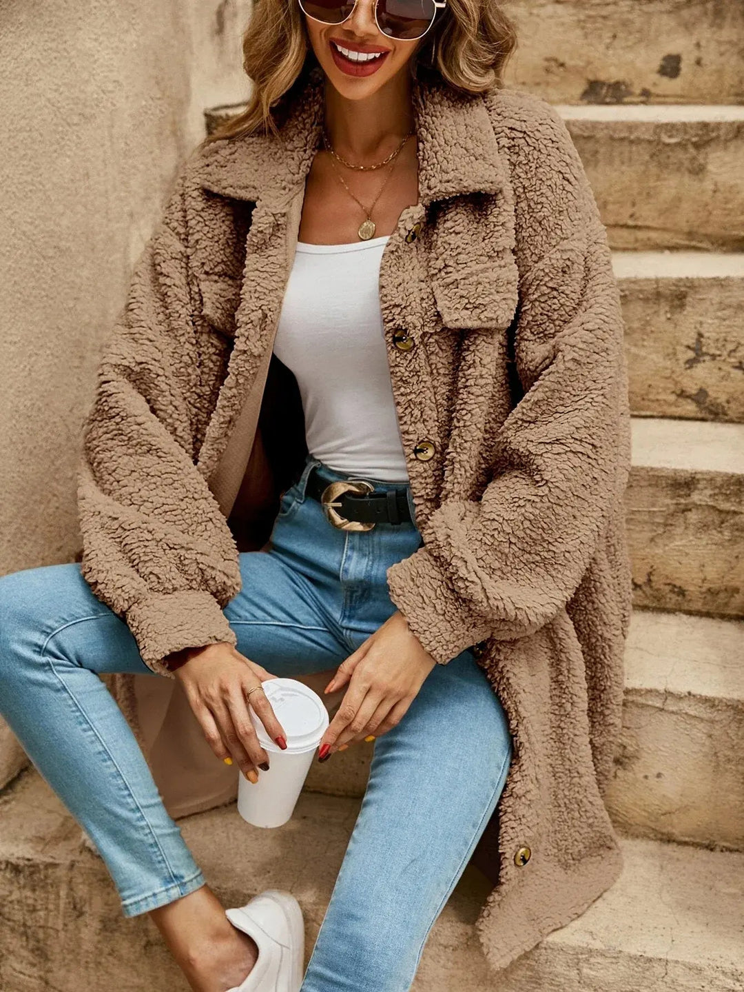 Drune | Bequeme Teddy Jacke mit Knopfleiste & Brusttaschen