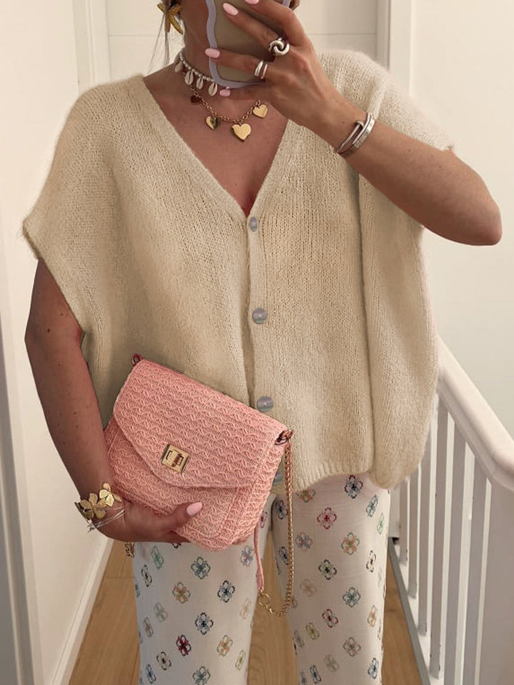 Drune | V-Ausschnitt Kurzarm Cardigan