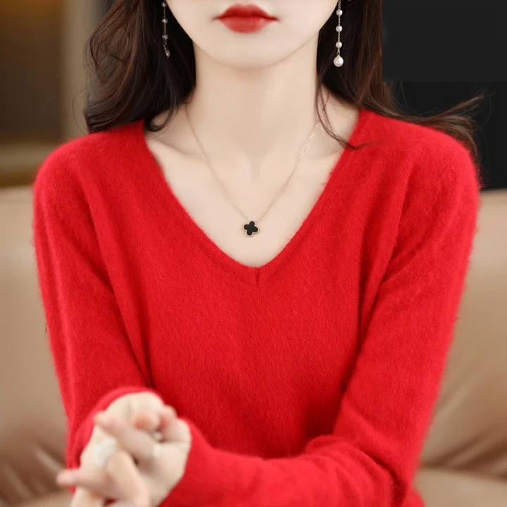 Drune | Cashmere Pullover Damen V-ausschnitt Leichter und Weicher Strickpullover