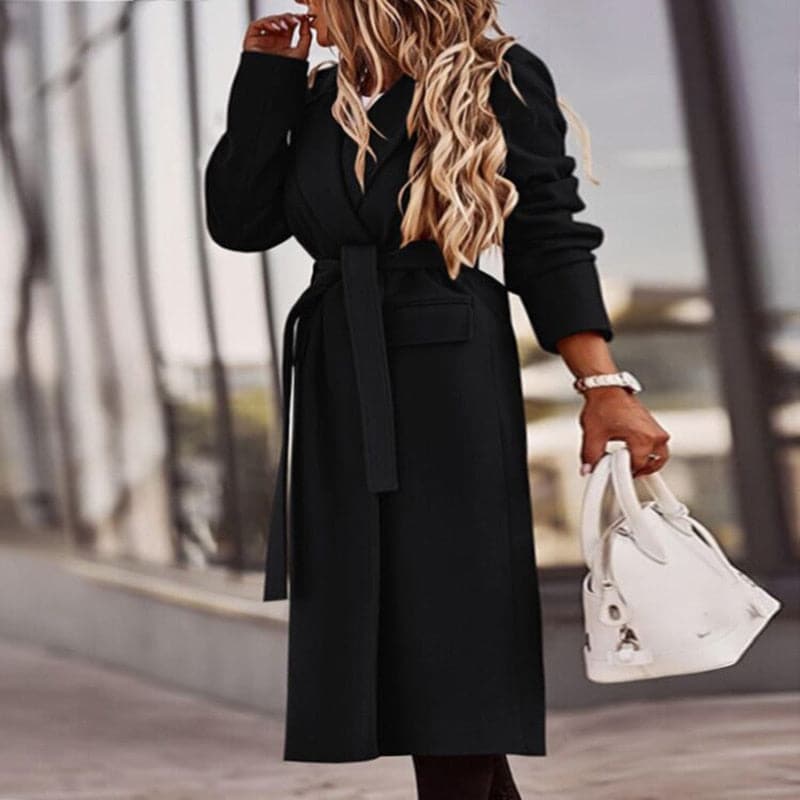Drune | Trenchcoat Langer Eleganter Schnitt Taillierter Gürtel Klassische Breite Revers