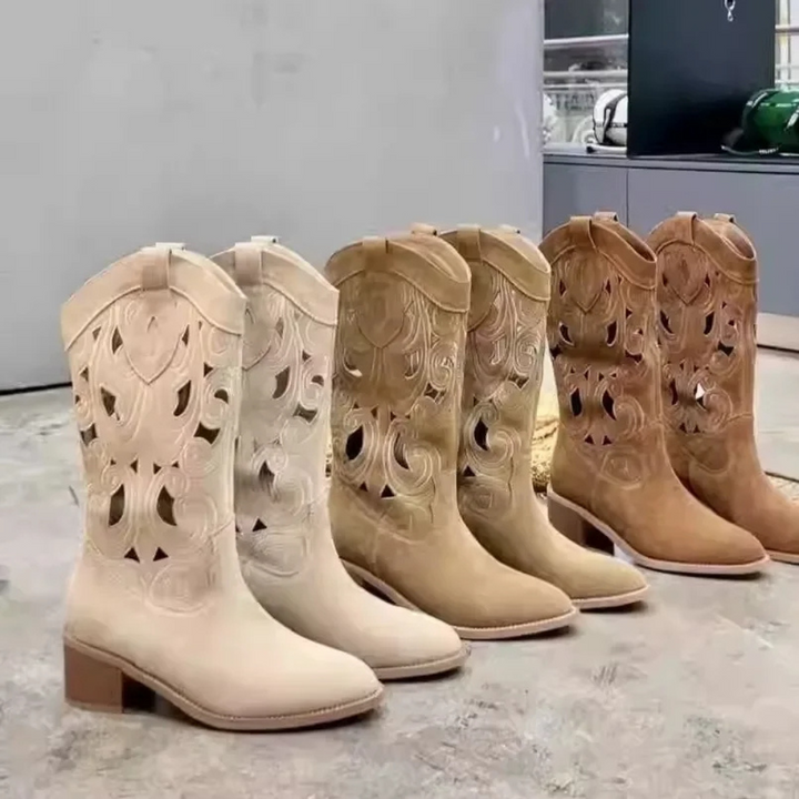 Drune | Bestickte Westernstiefel Damen mit Dekorativen Ausschnitten, Cowboystiefel Damen