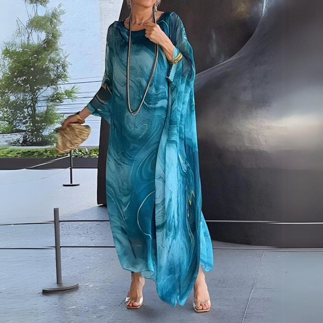 Drune | Kaftan Kleid Fließender Leichter Stoff Eleganter Lockerer Schnitt Breite Ärmel