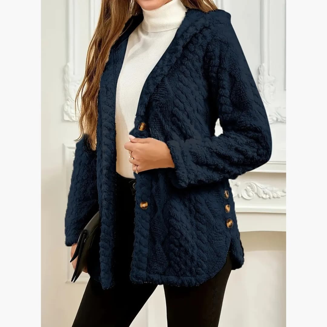 Drune | Gemütlicher Hoodie mit Teddy-Pullover und Knopf vorne für Damen