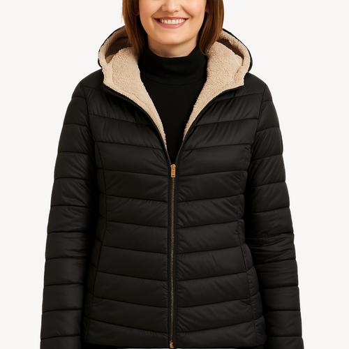 Drune | Damen Kapuzen-Puffermantel mit Sherpa-Futter