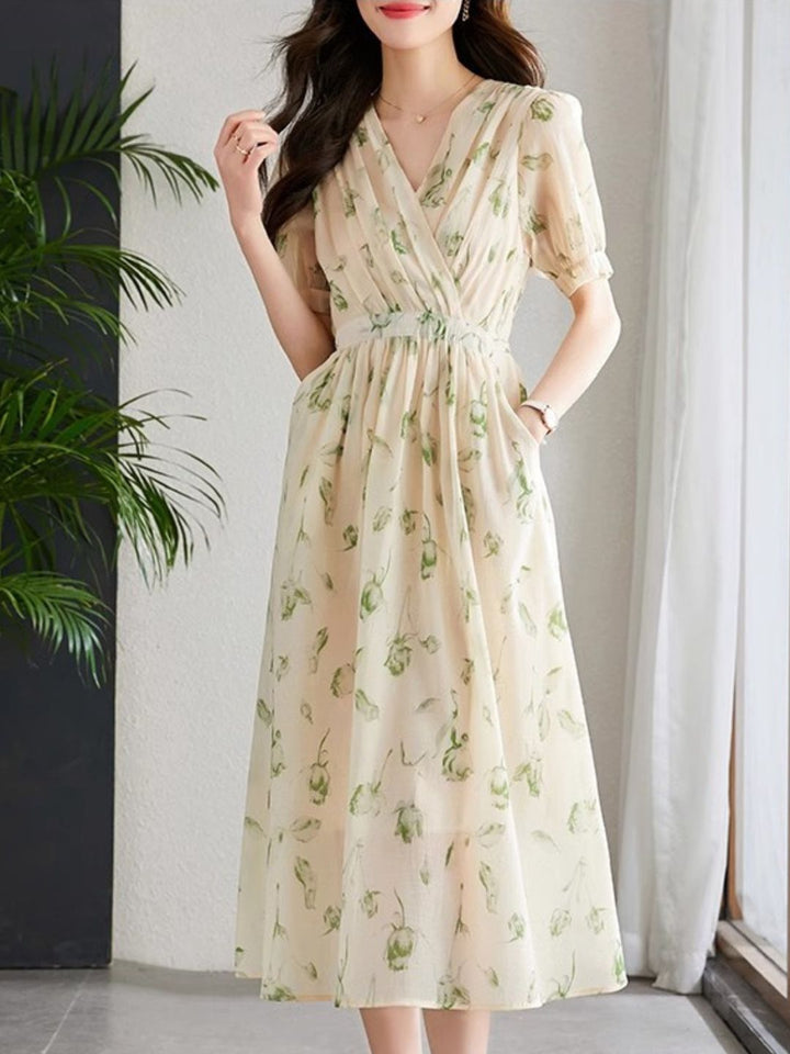 Drune | Temperament Kurzarm Chiffonkleid