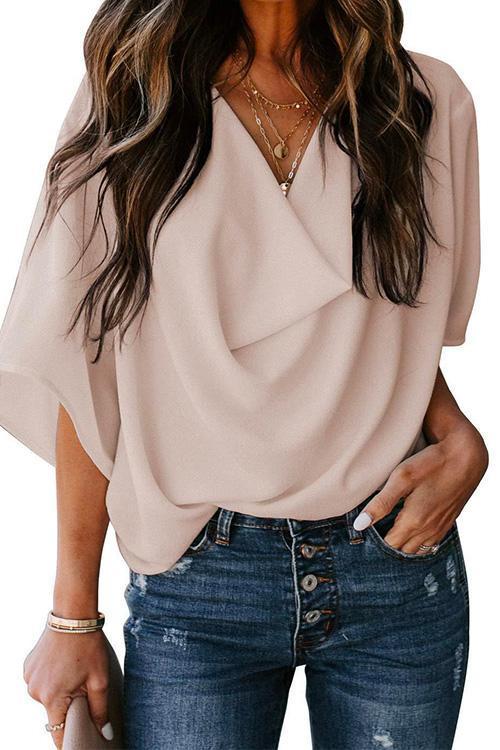 Drune | Rosiedress Cowl Neck Kurzarm Drapiert Chiffon Shirt
