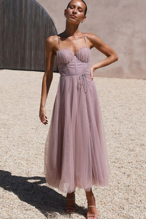 Drune | Rare Beauty Tüll Rückenfreies Midi Kleid