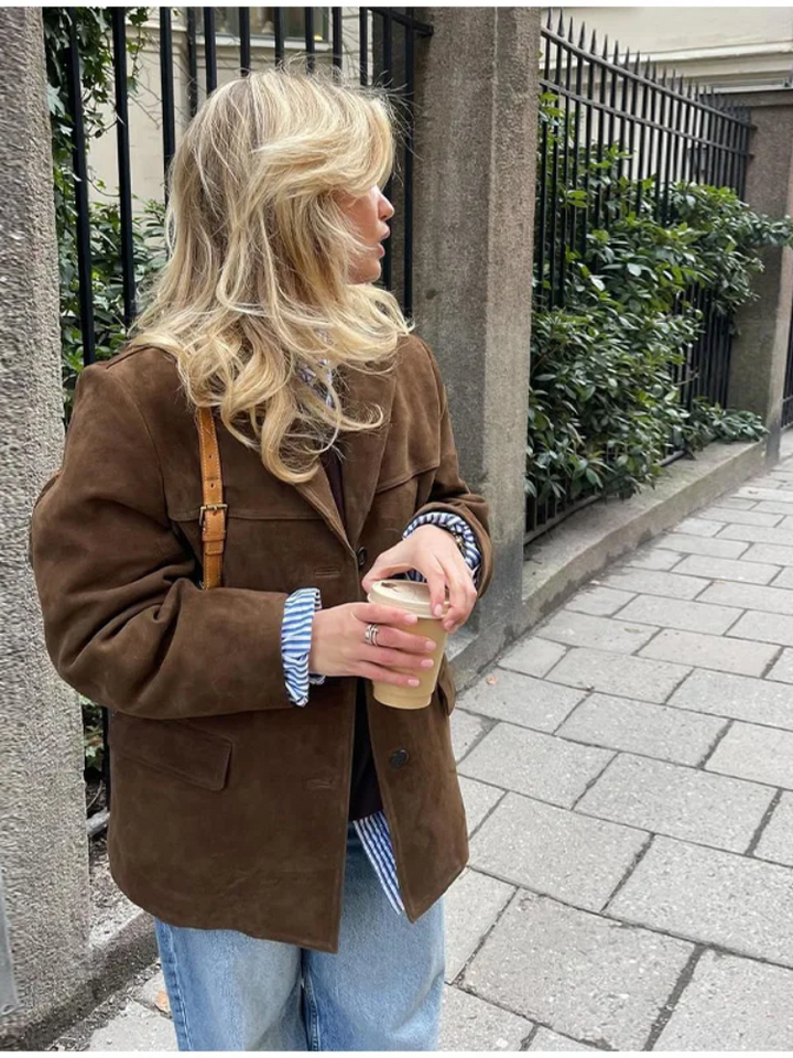Drune | Oversize Brauner Wildleder Trenchcoat Mit