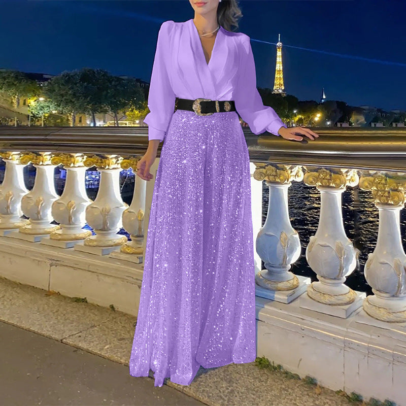 Drune | Eleganter Schnitt - Weitbeiniger Pailletten-Jumpsuit