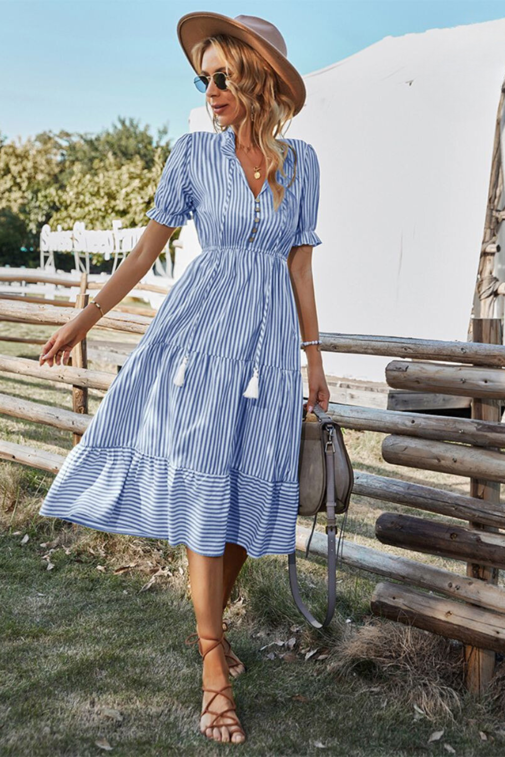 Drune | Gestreiftes Midikleid Mit Quasten Für Damen