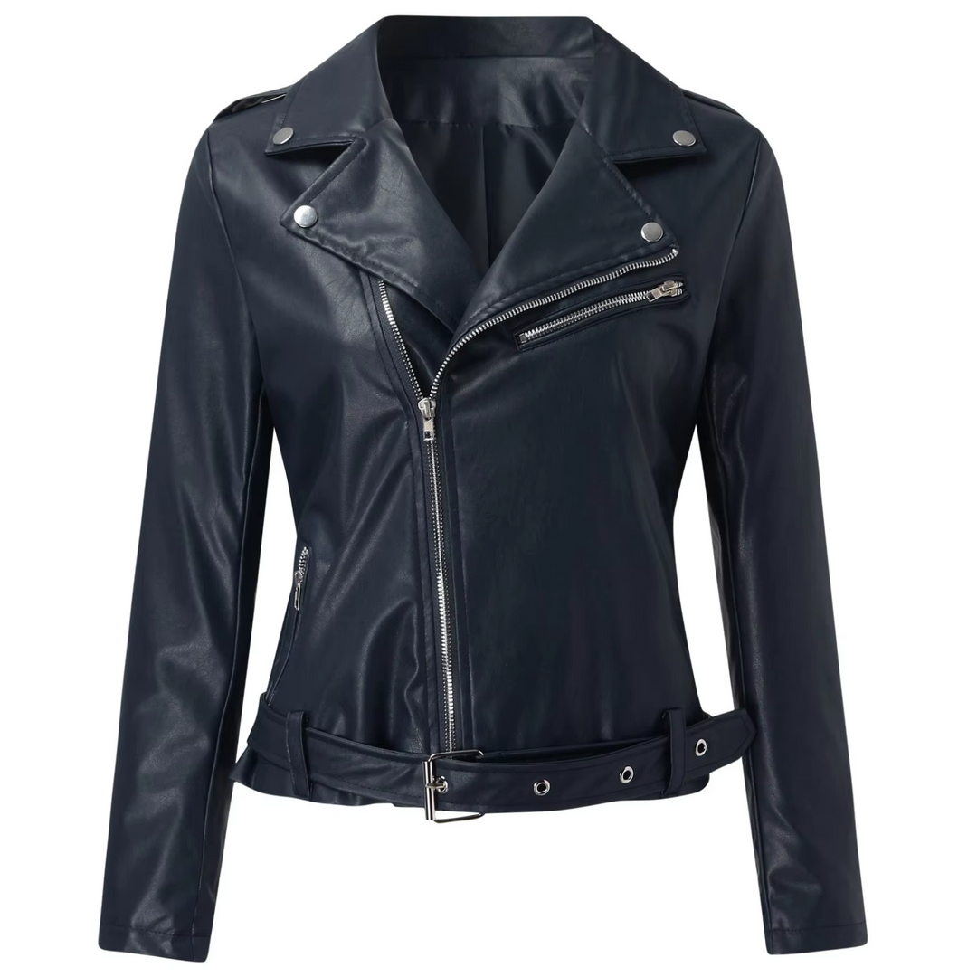 Drune | Jacke Damen Biker Modell mit Gürtel und Reißverschlussdetails
