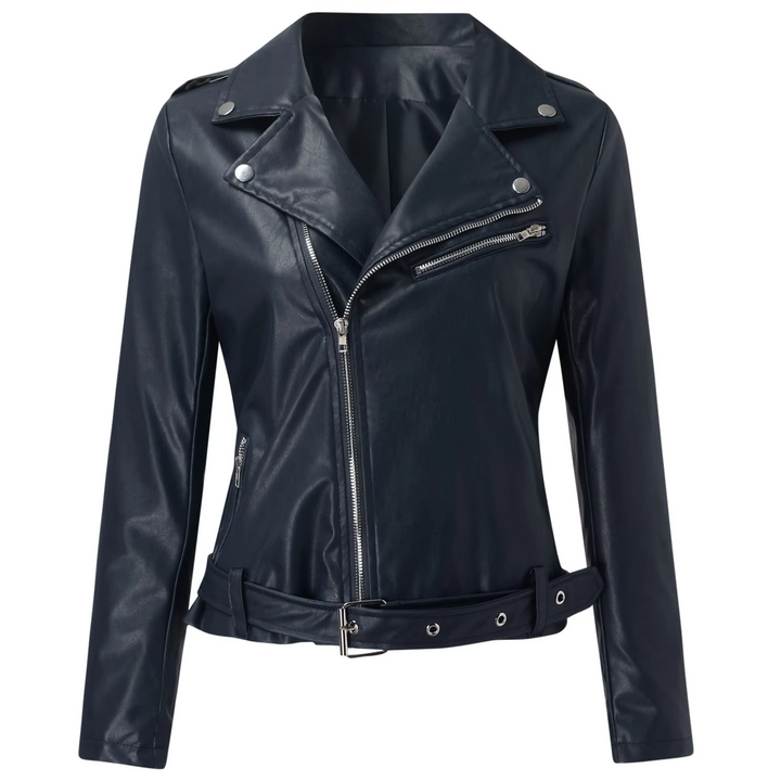 Drune | Jacke Damen Biker Modell mit Gürtel und Reißverschlussdetails