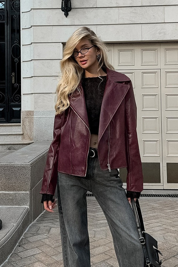 Drune | Rote PU-Lederjacke