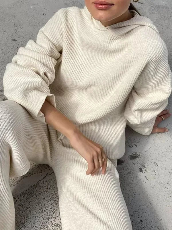 Drune | Luxus Frau Hoodie Gestreiftes Set