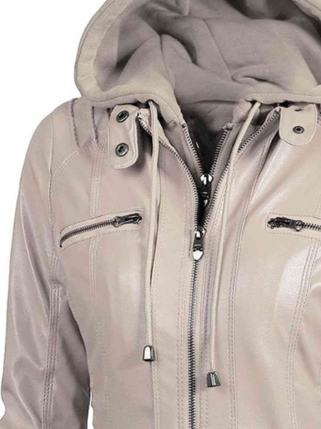 Drune | PU-Jacke mit Kapuze und durchgehendem Reißverschluss