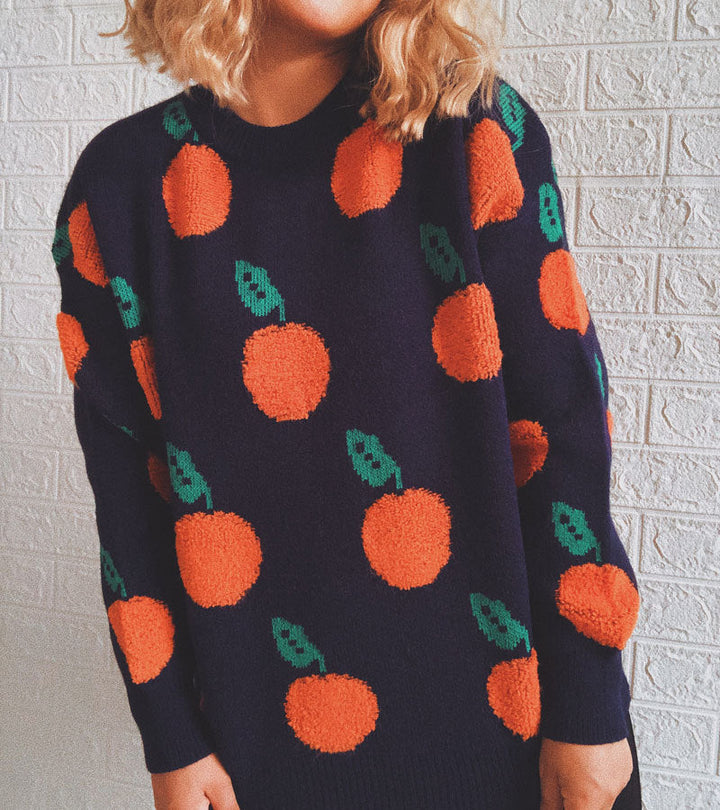 Drune | Strickpullover mit Früchteprint Weich und Einzigartig Gemütliche Passform