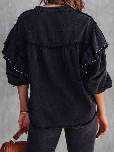 Drune | Button Down Raw Hem Denim Jacke