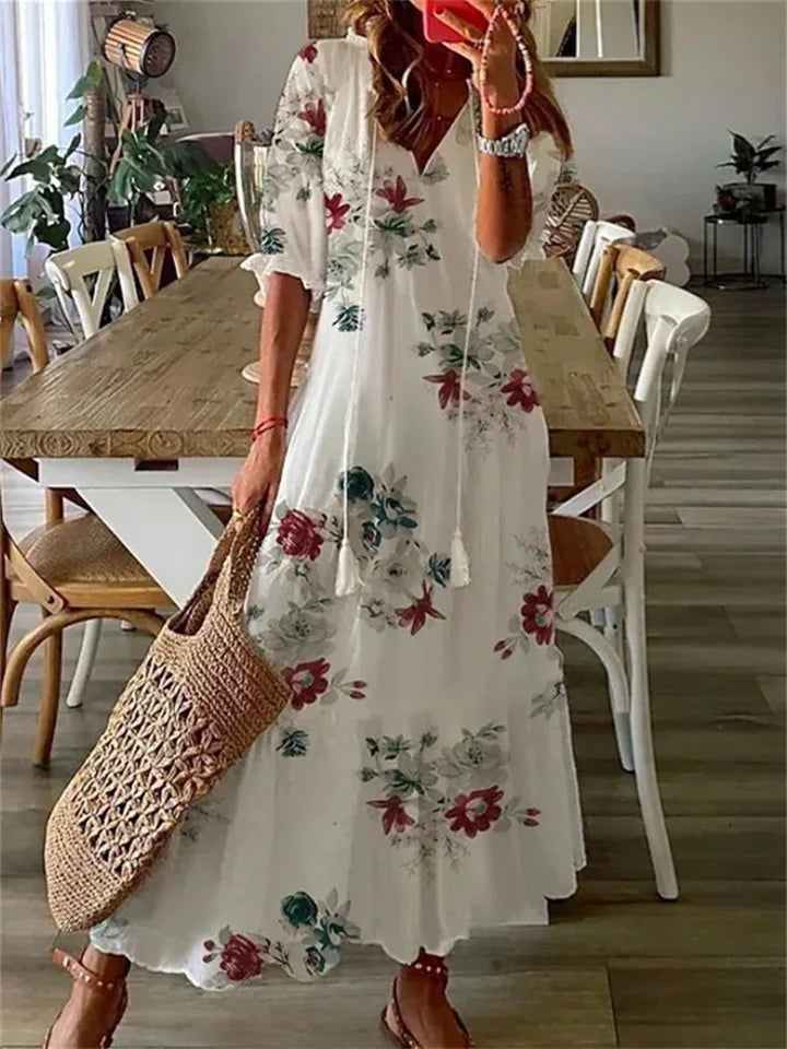 Elegante Maxikleid mit V-Ausschnitt und Blumenmuster