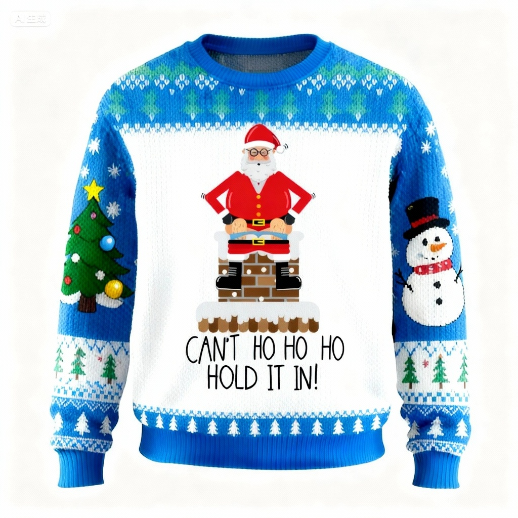 Drune | Festlicher verrückter Santa-Print Feiertagspullover - Ultimativer hässlicher Weihnachtsfeier-Look