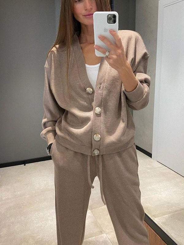 Drune | lässiges V-Ausschnitt Pullover- und Hose-Set
