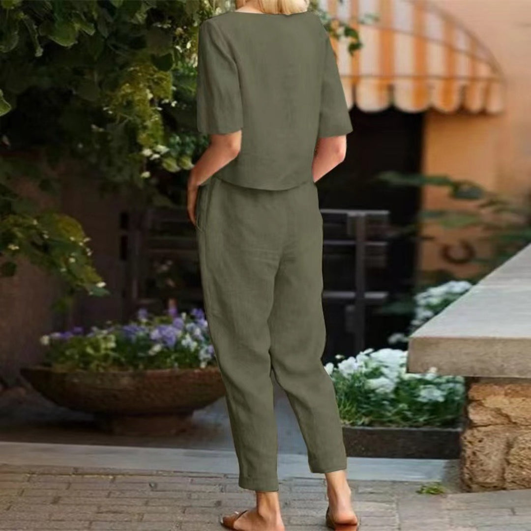 Drune | Übergroße Bluse Hose mit weitem Bein Retro zweiteiliges Set