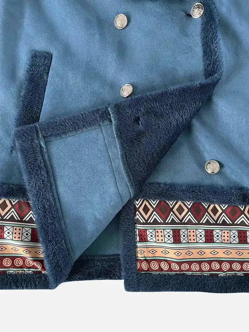 Drune | inspirierte Faux-Suede-Jacke - Sherpa-Futter - Bestickter Saum - Gemütlicher Winterstil