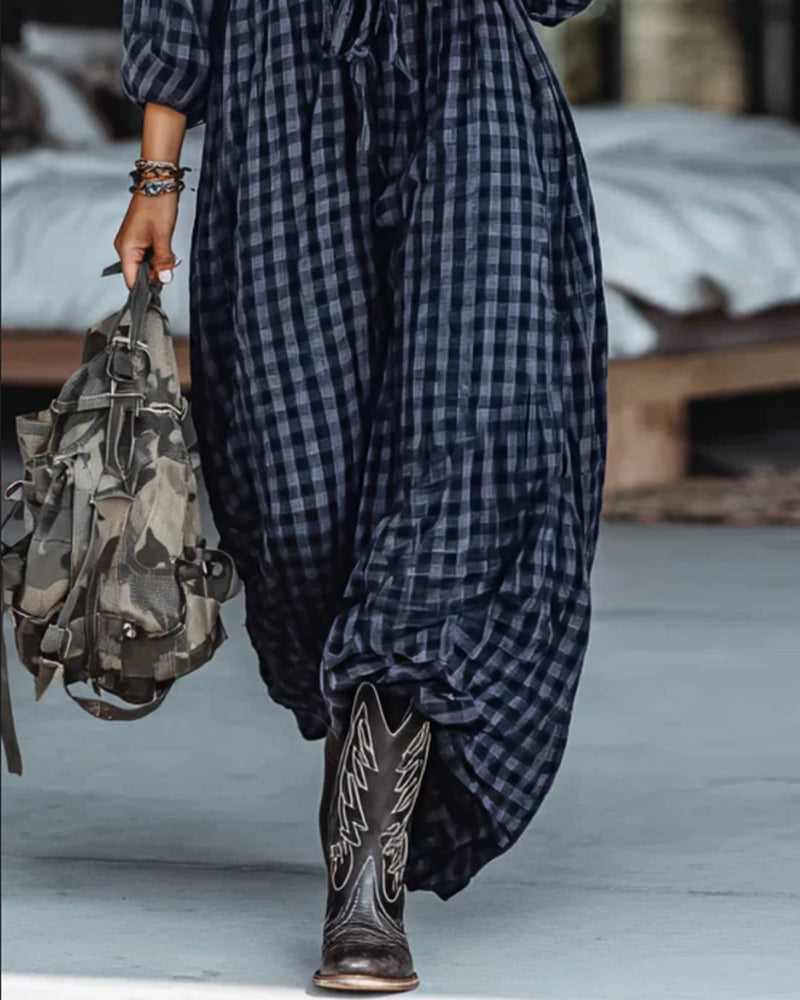 Drune | Kleid mit Karo Revers und Bindegurt