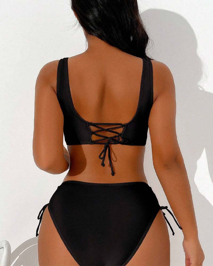 Drune | bikini-badeanzug mit kordelzug und schnürung hinten