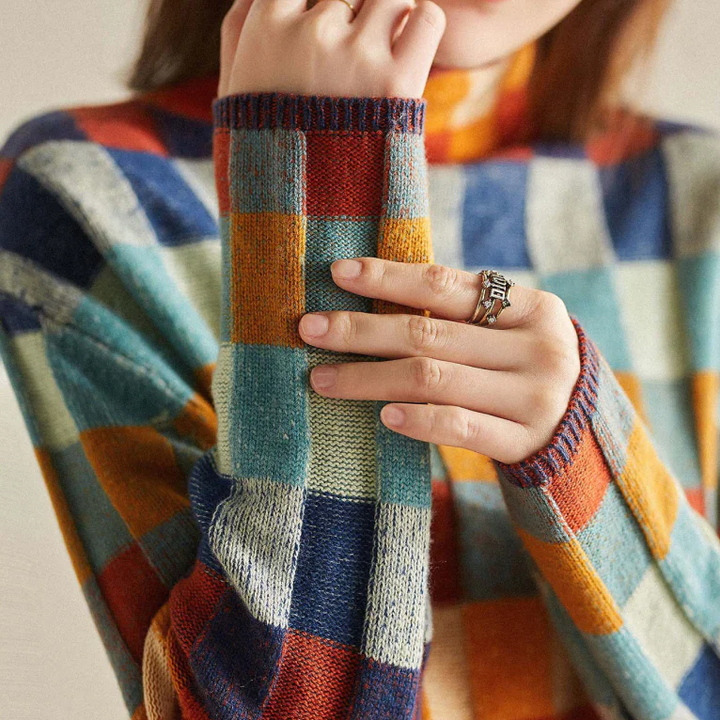Drune | Cozy colorblock plaid sweater for everyday style
