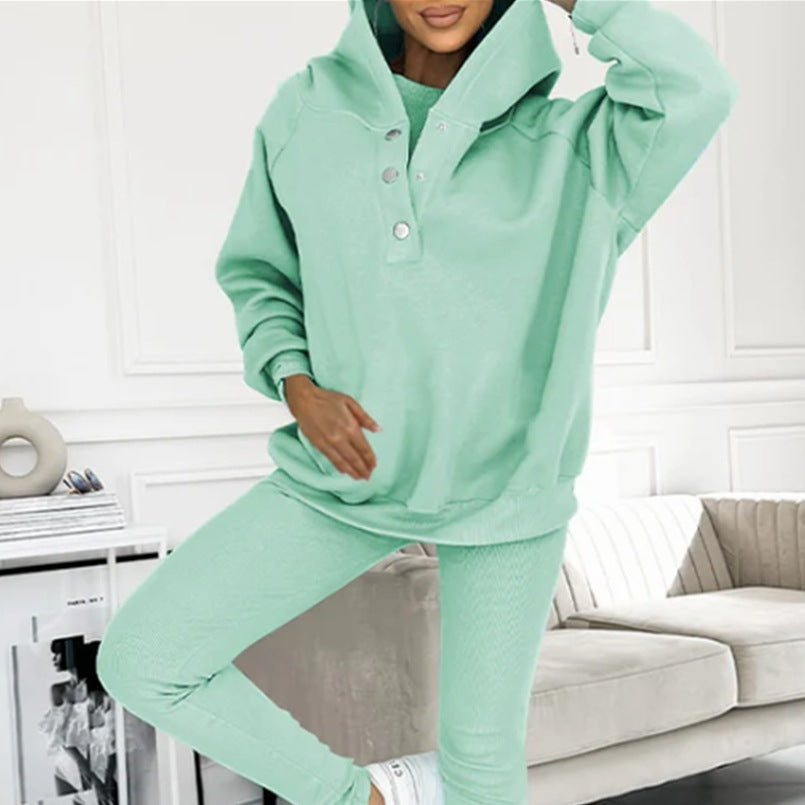Drune | 3-teiliges Damen-Sportanzug mit lockerem Kapuzenpullover und Slim-Hosen