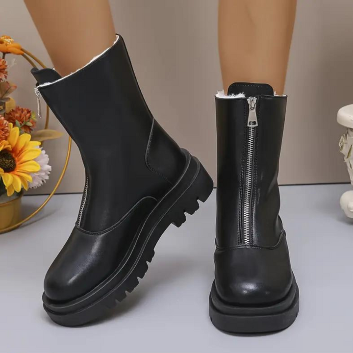 Drune | Knöchelstiefel - Lederlook - Chunky-Sohle - Seitenreißverschluss - Bequem und stylisch