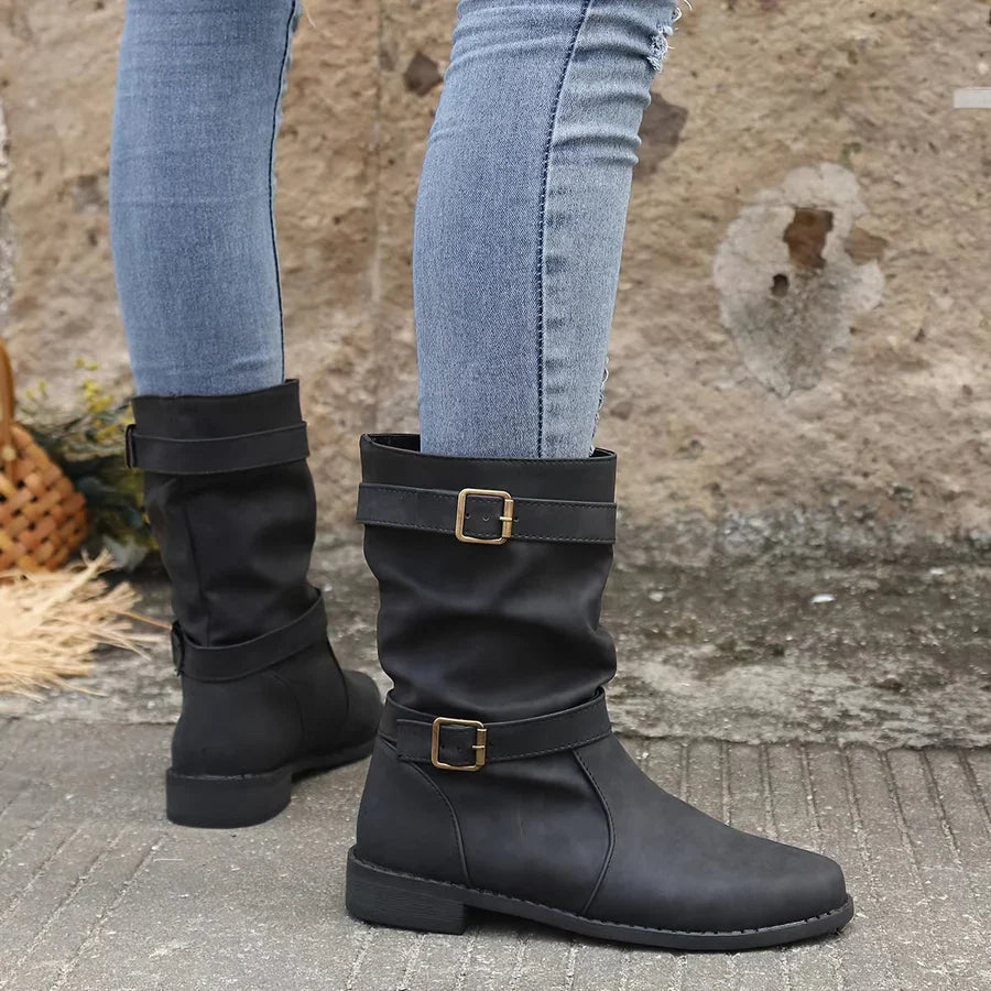 Drune | vintage schnalle strap western ankle boots für frauen