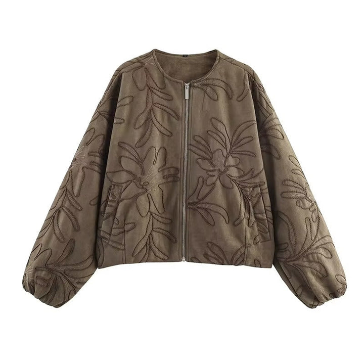 Drune | Bomberjacke mit Wildlederstruktur und Stickerei