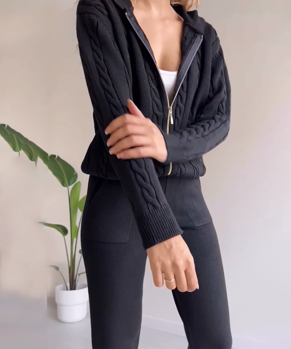 Drune | Zweiteiliges Set mit Cardigan und casual Jacquard-Strickpullover