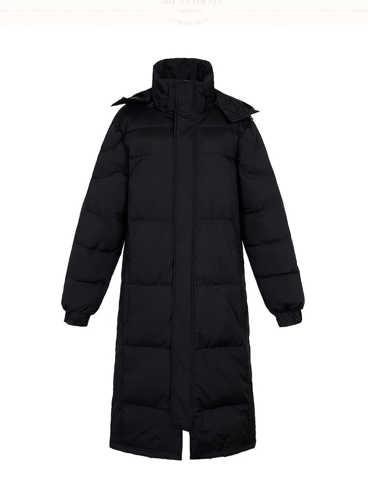Drune |  Lange Gepolsterte Schwarze Kapuzen Baumwollmaterial Winterjacke Für Herren - Perfekt für Outdoor-Aktivitäten
