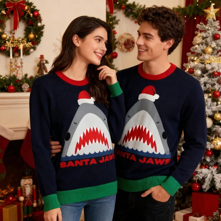 Drune | Festlich & Furchtlos: Hai-Muster Weihnachten Pullover