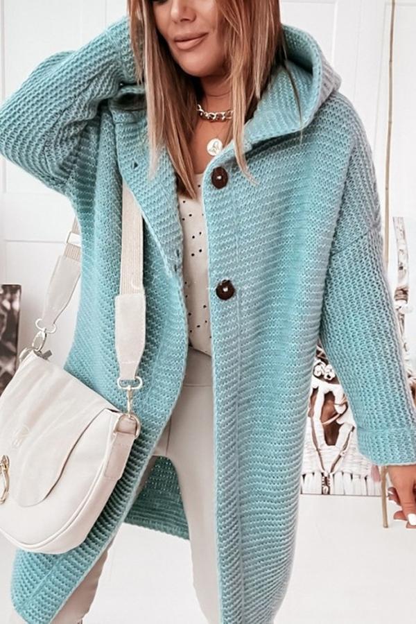 Drune | Damen Strickweste mit Kapuze und Knopfverschluss