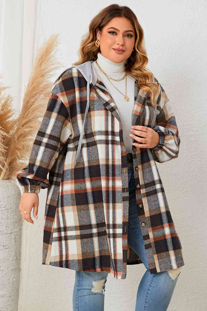 Drune | Plus Size Karo Drop-Shoulder Kapuzenmantel