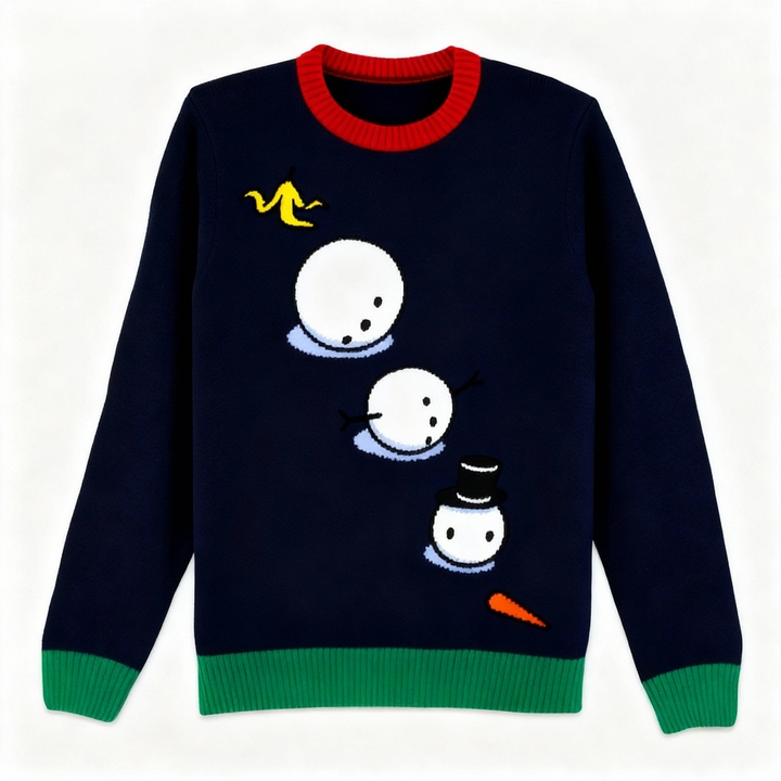 Drune | Festlich & Furchtlos: Lustiger Schneemann Druck Weihnachts-Pullover