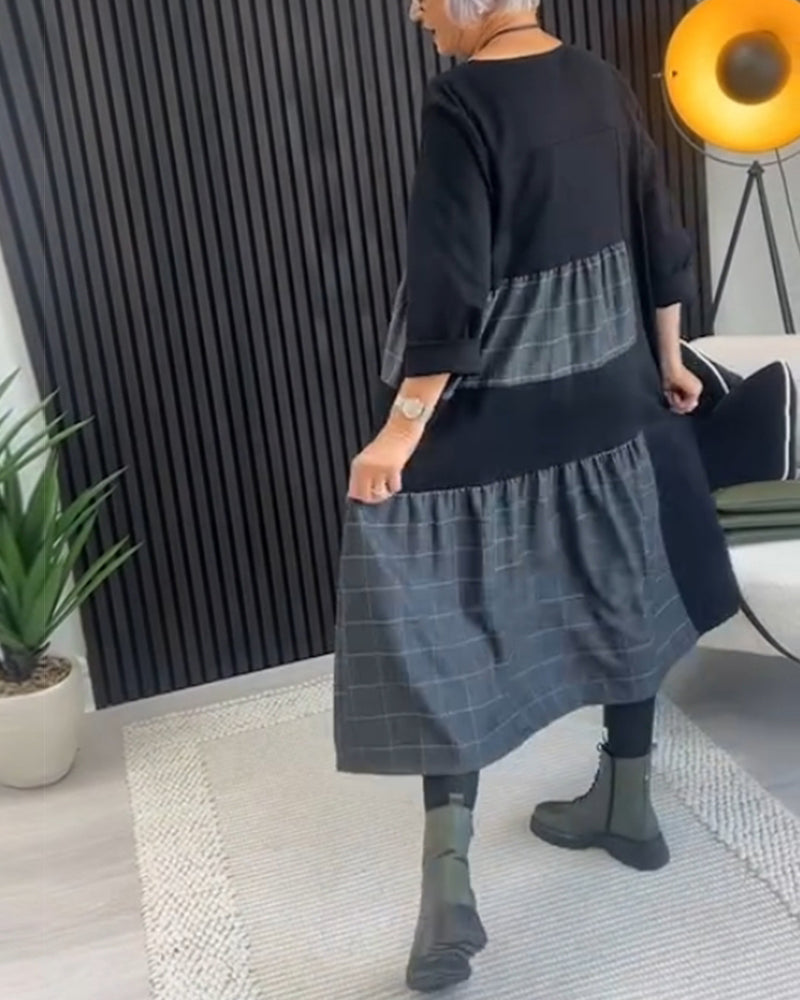 Drune | Kleid mit Kariertem Patchwork und Tasche