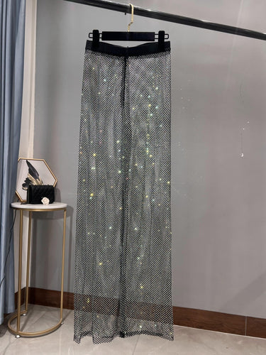 Drune | Rhinestone Gerade Netz Weite Bein Slim Fit Schmeichelnde Mop Hosen