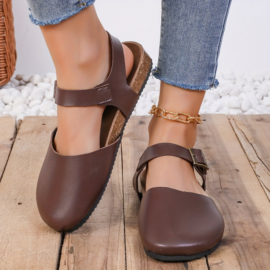 Drune | Retro Damen Slingback Sandalen mit Kork und Geschlossener Spitze