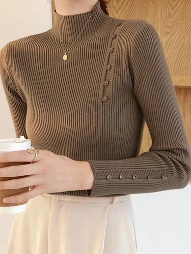 Drune | Eleganter Pullover mit Zierknöpfen und Stehkragen