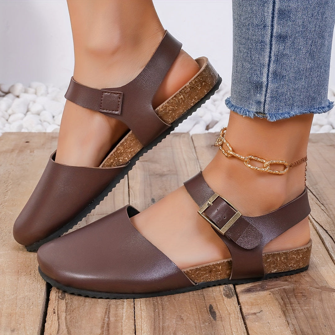 Drune | Retro Damen Slingback Sandalen mit Kork und Geschlossener Spitze