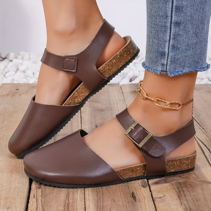 Drune | Retro Damen Slingback Sandalen mit Kork und Geschlossener Spitze