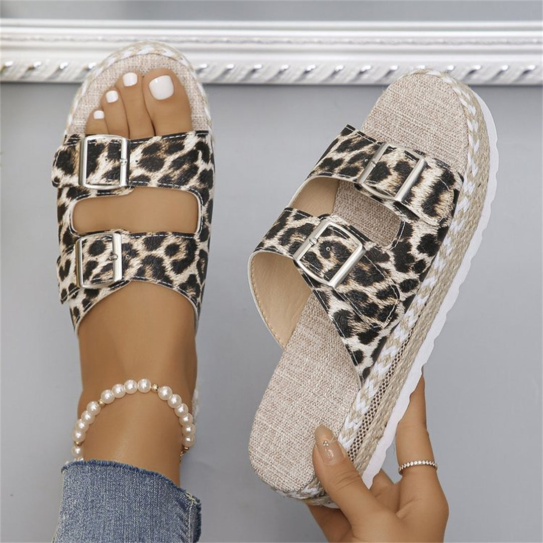 Drune-Sandalen mit Doppel-Schnalle und Leopardenmuster