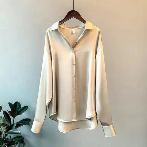 Drune | Satin Übergröße Bluse mit Knopfverschluss