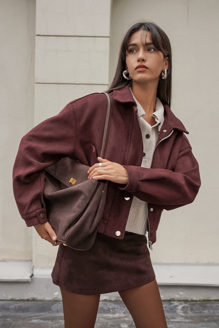 Drune | Fit Rot-Braune Wildlederjacke