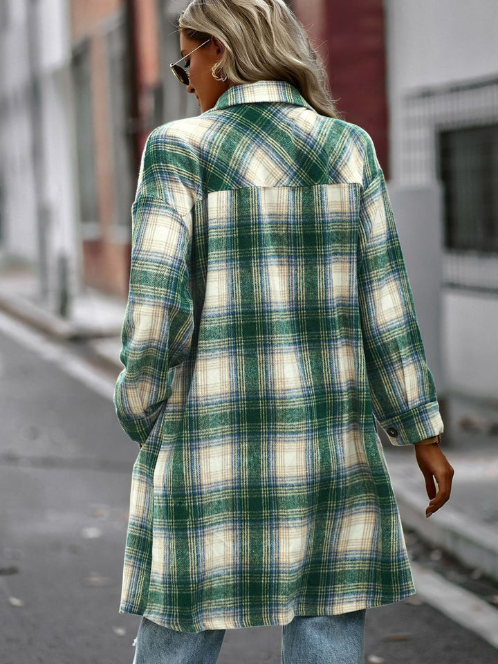 Drune | Karierte Button-Up Longline Jacke mit Taschen